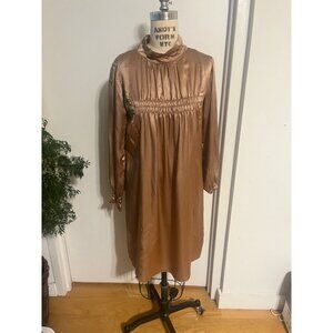 BRIAN DALES  Silk Copper Midi Smock Dress Size 44 (8)